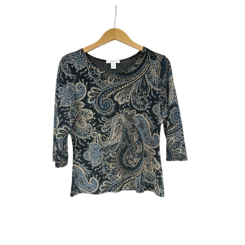 Dressbarn Y2K 3/4 Inch Sleeve Paisley Floral Top Womens Small